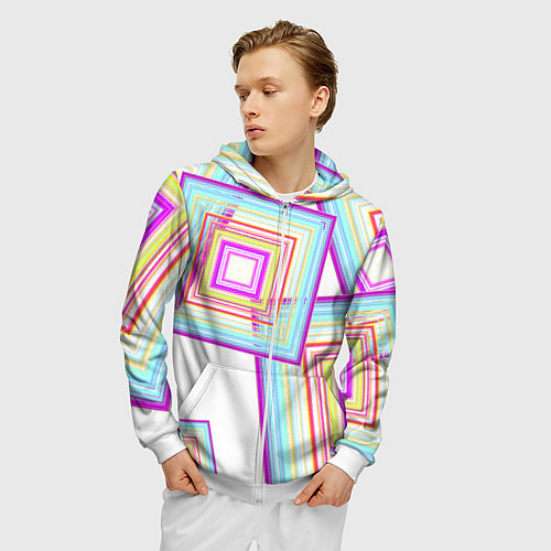 Мужская толстовка на молнии Абстрактные квадраты / 3D-Белый – фото 3