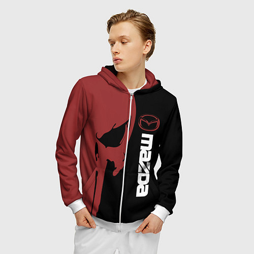 Мужская толстовка на молнии Mazda и череп / 3D-Белый – фото 3