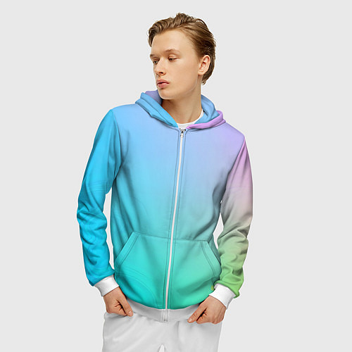 Мужская толстовка на молнии Градиент в голубых тонах / 3D-Белый – фото 3