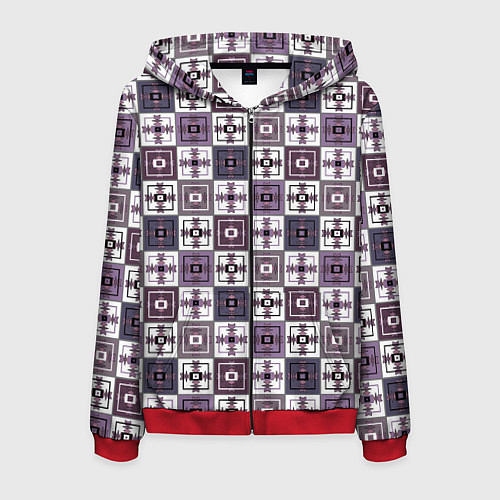 Мужская толстовка на молнии Серый сиреневый геометрический узор пэчворк / 3D-Красный – фото 1