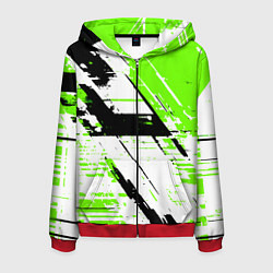 Толстовка 3D на молнии мужская Diagonal black and green stripes on a white backgr, цвет: 3D-красный