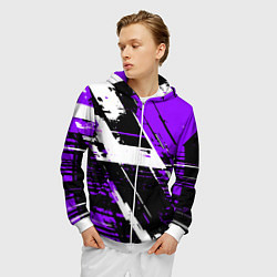 Толстовка 3D на молнии мужская Diagonal black and white stripes on a purple backg, цвет: 3D-белый — фото 2