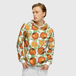 Толстовка 3D на молнии мужская Сочные апельсины и дольки апельсинов, цвет: 3D-белый — фото 2