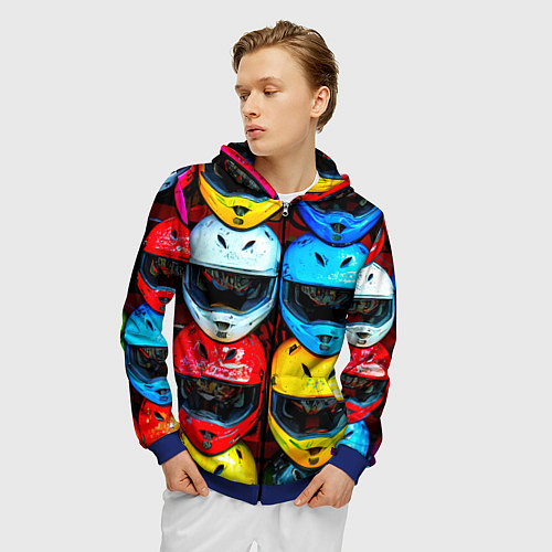 Мужская толстовка на молнии Шлемы BMX / 3D-Синий – фото 3