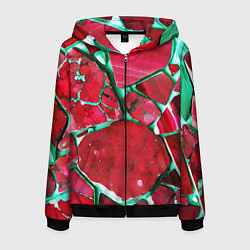 Толстовка 3D на молнии мужская Зеленый минерал в красном камне, цвет: 3D-черный