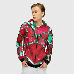 Толстовка 3D на молнии мужская Зеленый минерал в красном камне, цвет: 3D-черный — фото 2