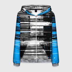Мужская толстовка на молнии Горизонтальные чёрные линии на бело-синем фоне