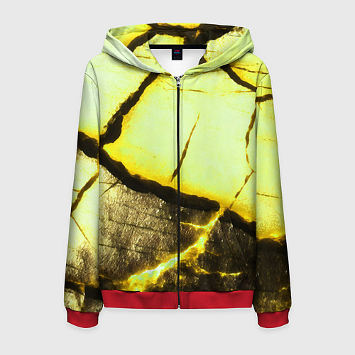 Мужская толстовка на молнии Трещины на абстрактном жёлтом фоне / 3D-Красный – фото 1
