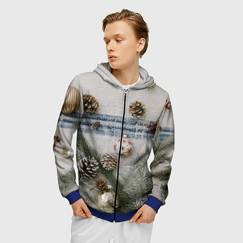Мужская толстовка на молнии Новогодние украшения / 3D-Синий – фото 3