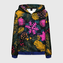 Толстовка 3D на молнии мужская Новый год и краски, цвет: 3D-синий