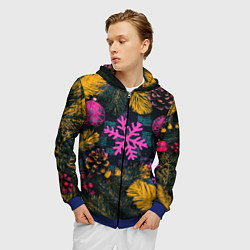 Толстовка 3D на молнии мужская Новый год и краски, цвет: 3D-синий — фото 2