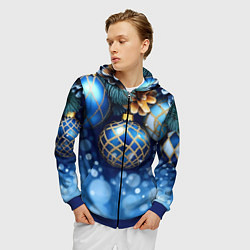 Толстовка 3D на молнии мужская Синие новогодние шары, цвет: 3D-синий — фото 2
