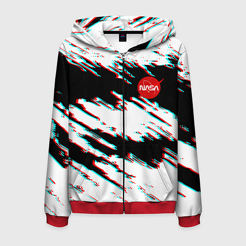 Мужская толстовка на молнии Nasa glitch color / 3D-Красный – фото 1