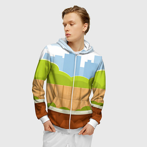 Мужская толстовка на молнии Летний город / 3D-Белый – фото 3