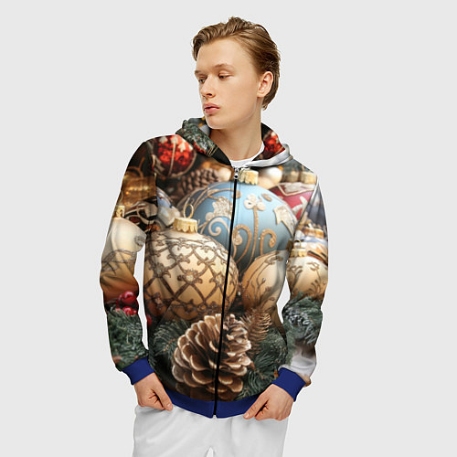 Мужская толстовка на молнии Большие новогодние шары / 3D-Синий – фото 3