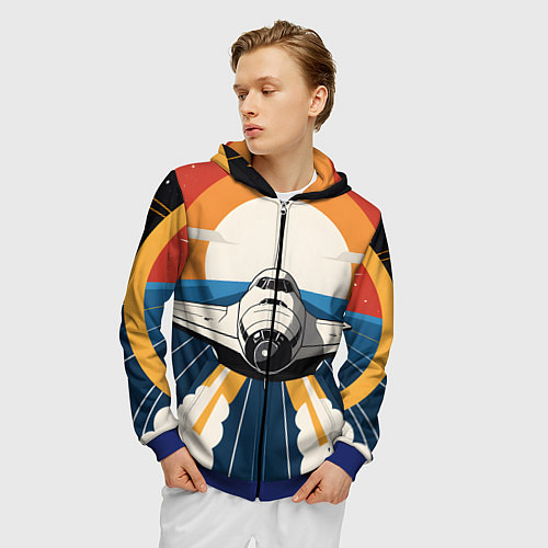 Мужская толстовка на молнии Скоростной ретро самолет / 3D-Синий – фото 3