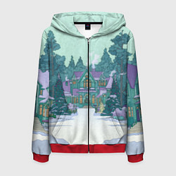 Толстовка 3D на молнии мужская Новый год - двор, цвет: 3D-красный