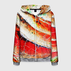 Мужская толстовка на молнии Красно-белая волнистая абстракция