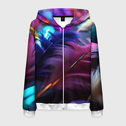 Толстовка 3D на молнии мужская Перья неоновой птицы, цвет: 3D-белый