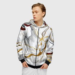 Толстовка 3D на молнии мужская Жёлто-белый мрамор, цвет: 3D-черный — фото 2