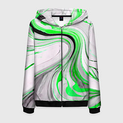 Толстовка 3D на молнии мужская Волнистые чёрно-зелёные линии на белом фоне, цвет: 3D-черный