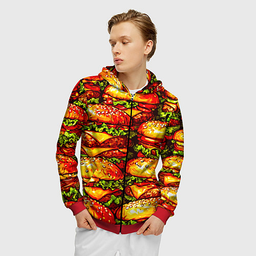 Мужская толстовка на молнии Бургеры / 3D-Красный – фото 3