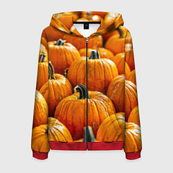 Толстовка 3D на молнии мужская Много тыкв, цвет: 3D-красный