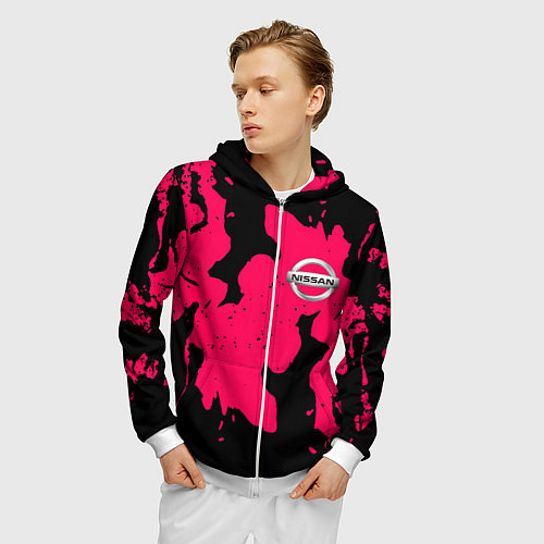 Мужская толстовка на молнии Nissan fire pink / 3D-Белый – фото 3