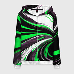 Мужская толстовка на молнии Волнистые чёрно-зелёные линии на белом фоне