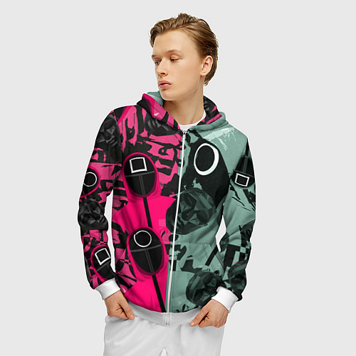 Мужская толстовка на молнии Маски из игры в кальмара / 3D-Белый – фото 3