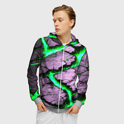 Толстовка 3D на молнии мужская Треснувший камень зелёный, цвет: 3D-меланж — фото 2