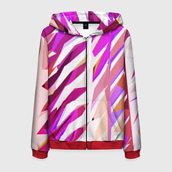 Толстовка 3D на молнии мужская Бело-розовая абстракция, цвет: 3D-красный