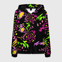 Толстовка 3D на молнии мужская Яркие абстрактные круги-зигзаги, цвет: 3D-черный