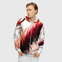Толстовка 3D на молнии мужская Чёрно-красные острые полосы на белом фоне, цвет: 3D-белый — фото 2