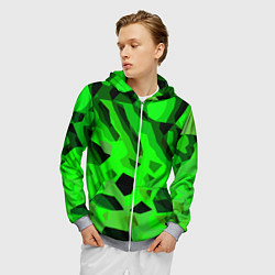 Толстовка 3D на молнии мужская Чёрно-зелёная пористая абстракция, цвет: 3D-меланж — фото 2