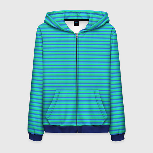 Мужская толстовка на молнии Полосатый сине-зелёный / 3D-Синий – фото 1