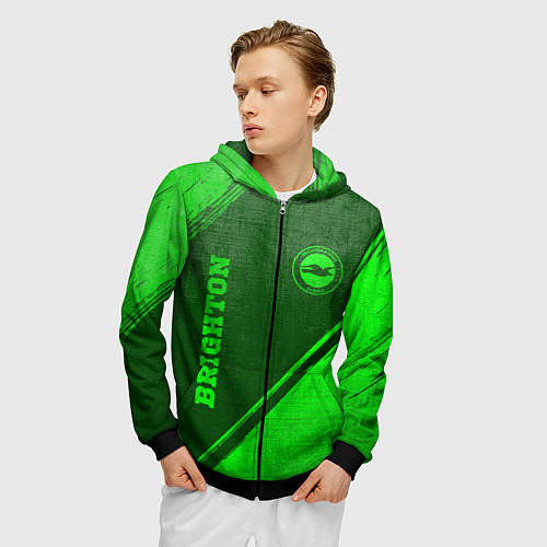 Мужская толстовка на молнии Brighton - green gradient вертикально / 3D-Черный – фото 3