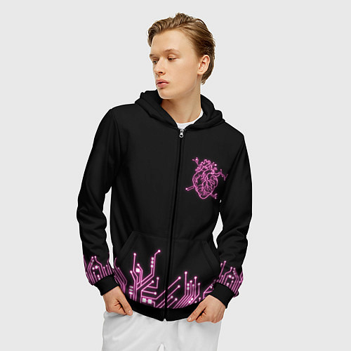 Мужская толстовка на молнии Киберсердце / 3D-Черный – фото 3