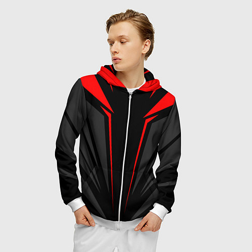 Мужская толстовка на молнии Sport uniform - red / 3D-Белый – фото 3