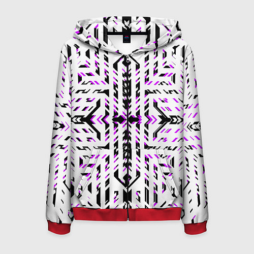 Мужская толстовка на молнии Чёрно-фиолетовые диагональные полосы на белом фоне / 3D-Красный – фото 1