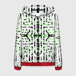 Мужская толстовка на молнии Чёрно-зелёный диагональные полосы на белом фоне