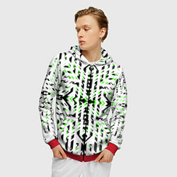 Толстовка 3D на молнии мужская Чёрно-зелёный диагональные полосы на белом фоне, цвет: 3D-красный — фото 2