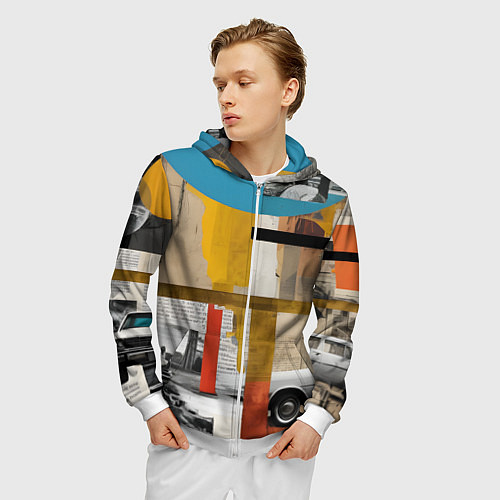 Мужская толстовка на молнии Ретро коллаж с автомобилем / 3D-Белый – фото 3