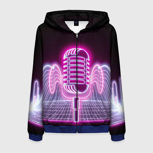 Мужская толстовка на молнии Розовый неоновый микрофон / 3D-Синий – фото 1