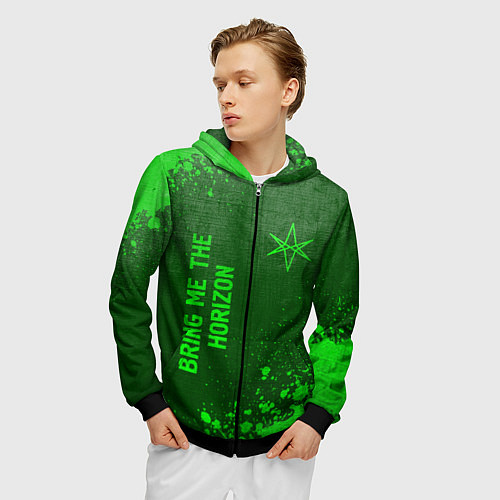 Мужская толстовка на молнии Bring Me the Horizon - green gradient вертикально / 3D-Черный – фото 3