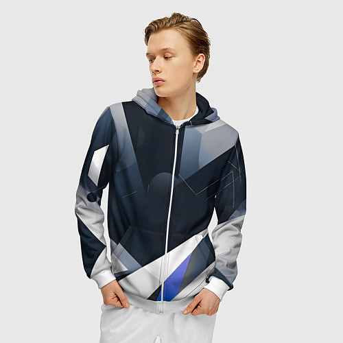 Мужская толстовка на молнии Абстракция город следующего века / 3D-Белый – фото 3