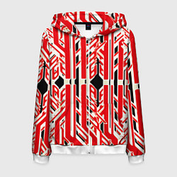 Мужская толстовка на молнии Бело-красные техно полосы на чёрном фоне