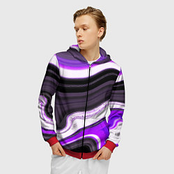 Толстовка 3D на молнии мужская Волнистые горизонтальные чёрно-фиолетовые полосы н, цвет: 3D-красный — фото 2