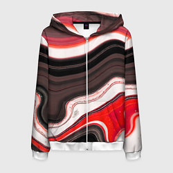 Мужская толстовка на молнии Волнистые горизонтальные чёрно-красные полосы на б