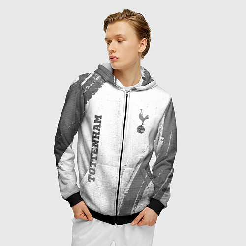 Мужская толстовка на молнии Tottenham - white gradient вертикально / 3D-Черный – фото 3